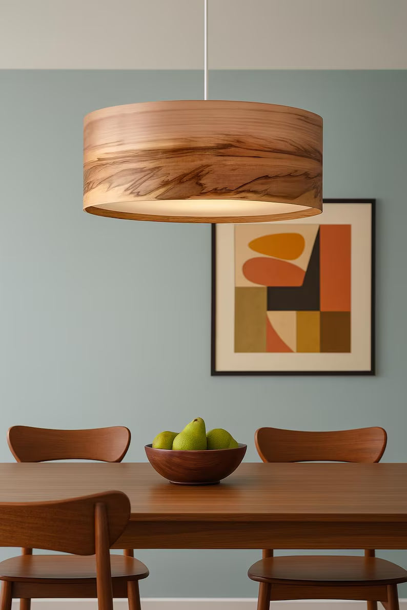 Wood Pendant Light, Ceiling Lamp, Dining Room Lighting, Wood Chandelier, Minimalistic Decor